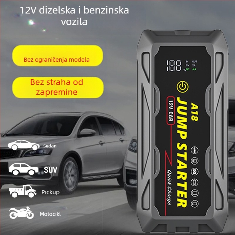 Prijenosni višenamjenski vodootporni 12V auto napajanje za hitne slučajeve s baterijom od 66W za brzo punjenje