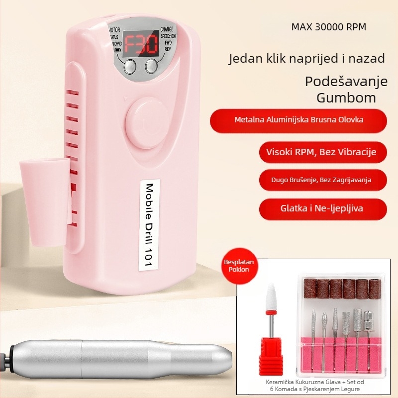Brusilica za nokte ne gori, punjenje odstranjivača noktiju, profesionalna glava za brušenje uklanjanja noktiju, ručna, prijenosna, električna brusilica za nokte