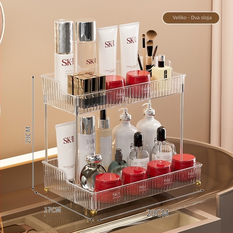 Lagani luksuzni stol za šminkanje, višeslojni valoviti stalak za pohranu, toaletni stolić u stilu Ins, proizvod za njegu kože s dvoslojnom klasifikacijom, stalak za pohranu