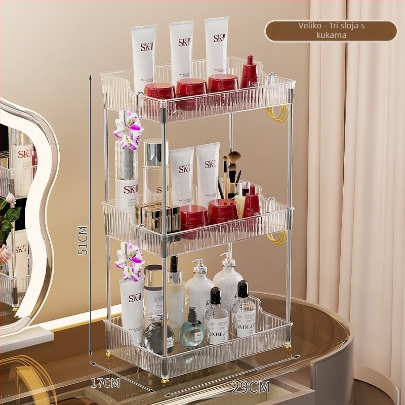 Lagani luksuzni stol za šminkanje, višeslojni valoviti stalak za pohranu, toaletni stolić u stilu Ins, proizvod za njegu kože s dvoslojnom klasifikacijom, stalak za pohranu