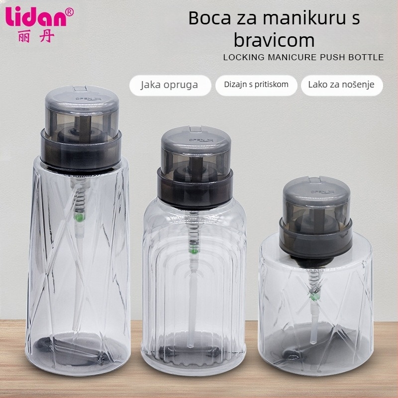 Japanska boca za prešu za nokte visoke propusnosti, boca s tekućim alkoholom od 200 ml, prozirna boca za prešu za nokte s bravom, prazna boca