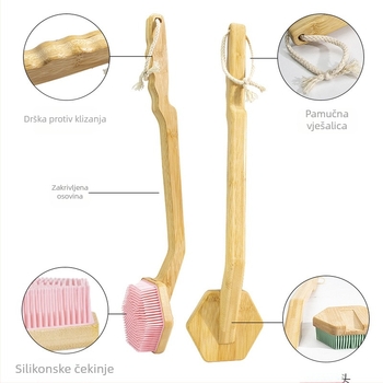 Nova Amazon silikonska bambusova četka za kupanje, drvena zakrivljena ručka, četka za kupanje s dugom ručkom, odvojiva četka za kupanje