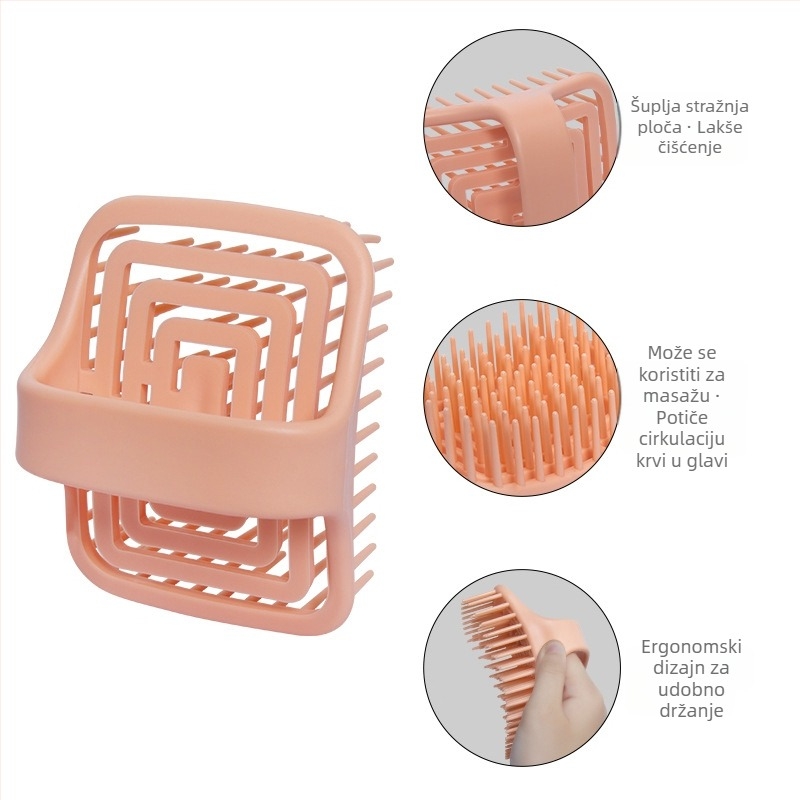 Šuplja rotirajuća četka za šamponiranje, masažni češalj s mekim vlaknima za masažu i šamponiranje, dvostruka upotreba za suhu i mokru kosu, glatki češalj koji ne oštećuje kosu