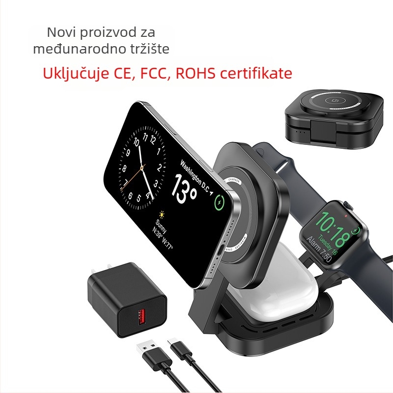 Novi F5 sklopivi bežični punjač tri u jednom, bežični, brzi, za mobilne telefone, sat, punjač za slušalice