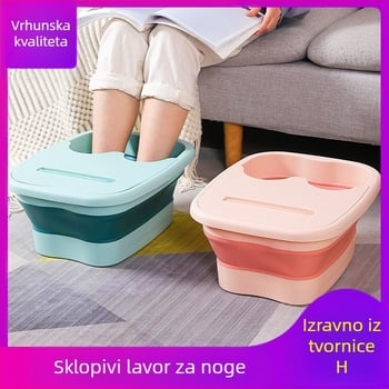 -Kanta za namakanje stopala, sklopiva kanta, prijenosna, za pohranu kod kuće, masažna kupka za stopala preko teleta s poklopcem, za očuvanje topline, pranje stopala