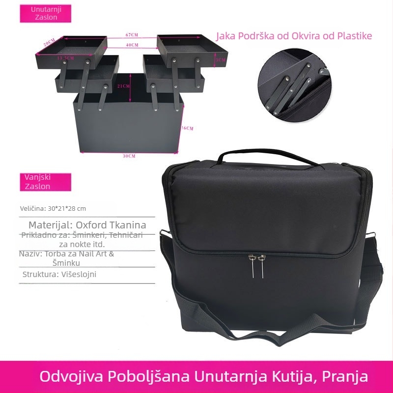 Prijenosna mala platnena torba velikog kapaciteta, kutija za alat za vezenje, ukrasi za nokte, kozmetičke salone, šminku, polutrajnu pohranu, kozmetička torba