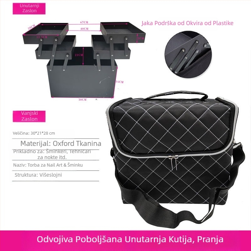 Prijenosna mala platnena torba velikog kapaciteta, kutija za alat za vezenje, ukrasi za nokte, kozmetičke salone, šminku, polutrajnu pohranu, kozmetička torba