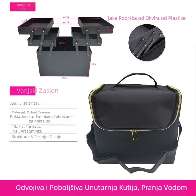 Prijenosna mala platnena torba velikog kapaciteta, kutija za alat za vezenje, ukrasi za nokte, kozmetičke salone, šminku, polutrajnu pohranu, kozmetička torba