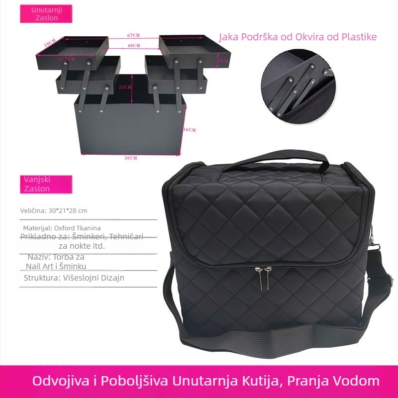 Prijenosna mala platnena torba velikog kapaciteta, kutija za alat za vezenje, ukrasi za nokte, kozmetičke salone, šminku, polutrajnu pohranu, kozmetička torba