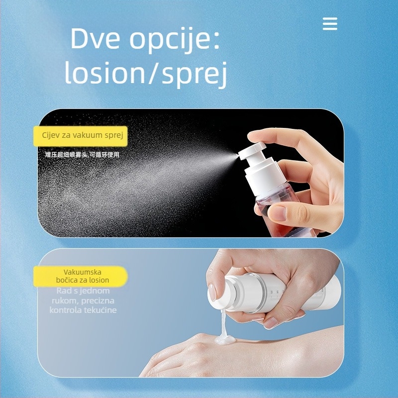 Prijenosna boca s raspršivačem za vakuumsko punjenje, preša za emulzije, putna prozirna s vagom, odijelo za kozmetičko punjenje