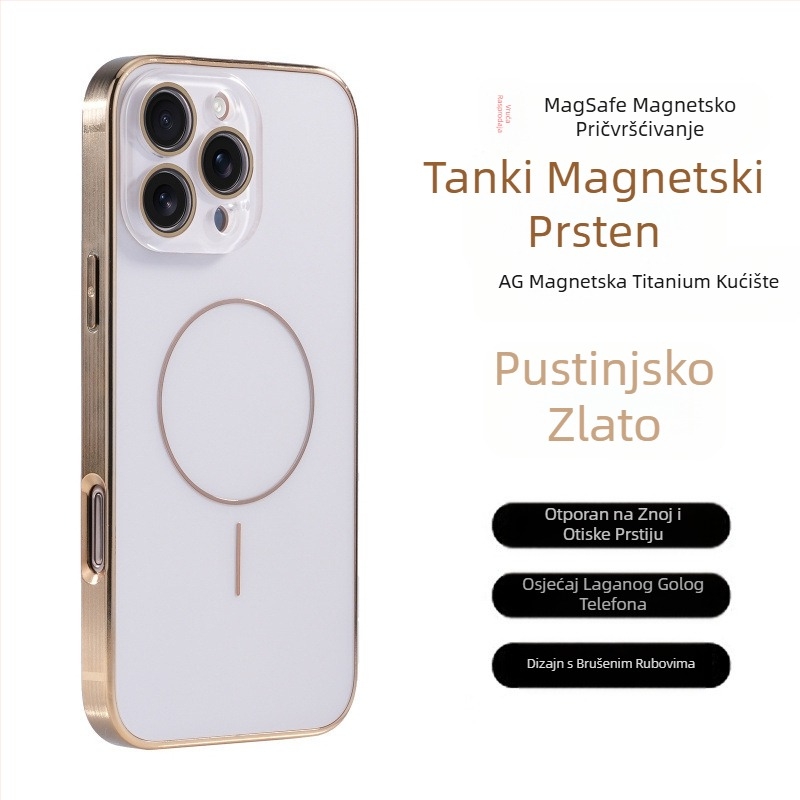 Zaštitne naočale s uzorkom od titanija, prikladne za Apple iPhone 17 Pro Max, futrola za telefon s tankim prstenom i magnetskim usisavanjem, zaštita od pada za 16, potpuna pokrivenost za 15
