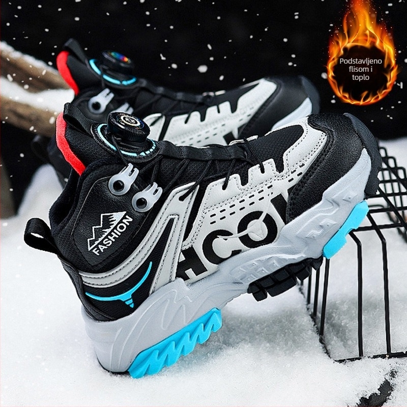 Velike pamučne cipele za djevojčice 2024., nove zimske tenisice s flis podstavom, dječje debele tople neklizajuće planinarske cipele