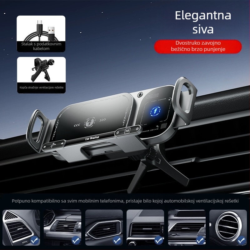 Držač za mobitel sa sklopivim zaslonom i izlazom za zrak, držač za mobitel sa sklopivim zaslonom i brzim punjenjem od 15 W, držač za mobitel sa velikim zaslonom i automobilskim držačem