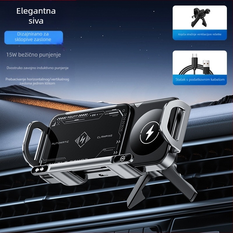 Držač za mobitel sa sklopivim zaslonom i izlazom za zrak, držač za mobitel sa sklopivim zaslonom i brzim punjenjem od 15 W, držač za mobitel sa velikim zaslonom i automobilskim držačem