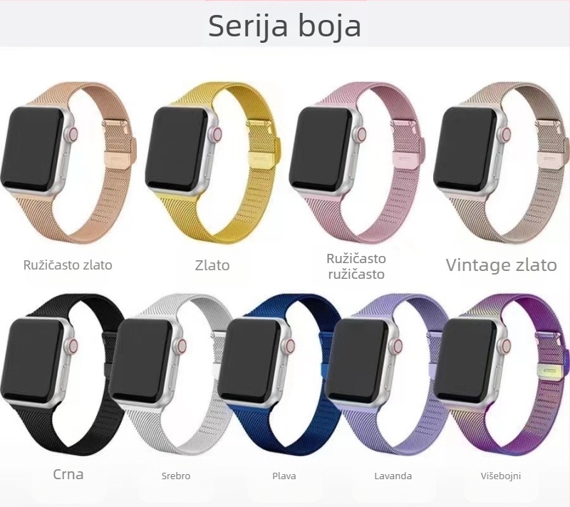 Pogodno za Apple Watch iwatch7 6, mali struk, skupljajući remen od nehrđajućeg čelika 45/41 mm, Milan remen SE, metalni remen