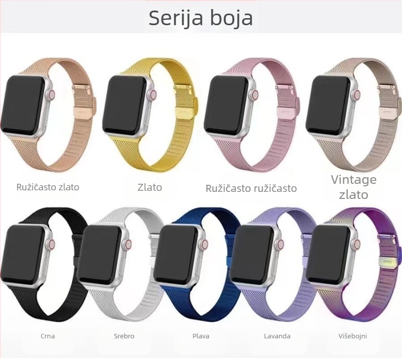 Pogodno za Apple Watch iwatch7 6, mali struk, skupljajući remen od nehrđajućeg čelika 45/41 mm, Milan remen SE, metalni remen