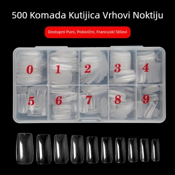 Manikura 500 komada u kutiji za nokte, prozirni, puni, s pola paste, nokti, umjetni nokti, prozirni, francuski stil
