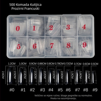 Manikura 500 komada u kutiji za nokte, prozirni, puni, s pola paste, nokti, umjetni nokti, prozirni, francuski stil