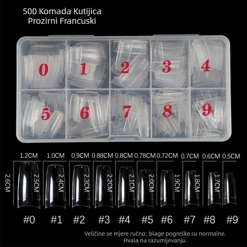 Manikura 500 komada u kutiji za nokte, prozirni, puni, s pola paste, nokti, umjetni nokti, prozirni, francuski stil