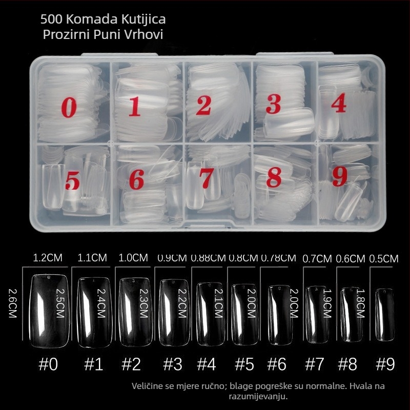 Manikura 500 komada u kutiji za nokte, prozirni, puni, s pola paste, nokti, umjetni nokti, prozirni, francuski stil