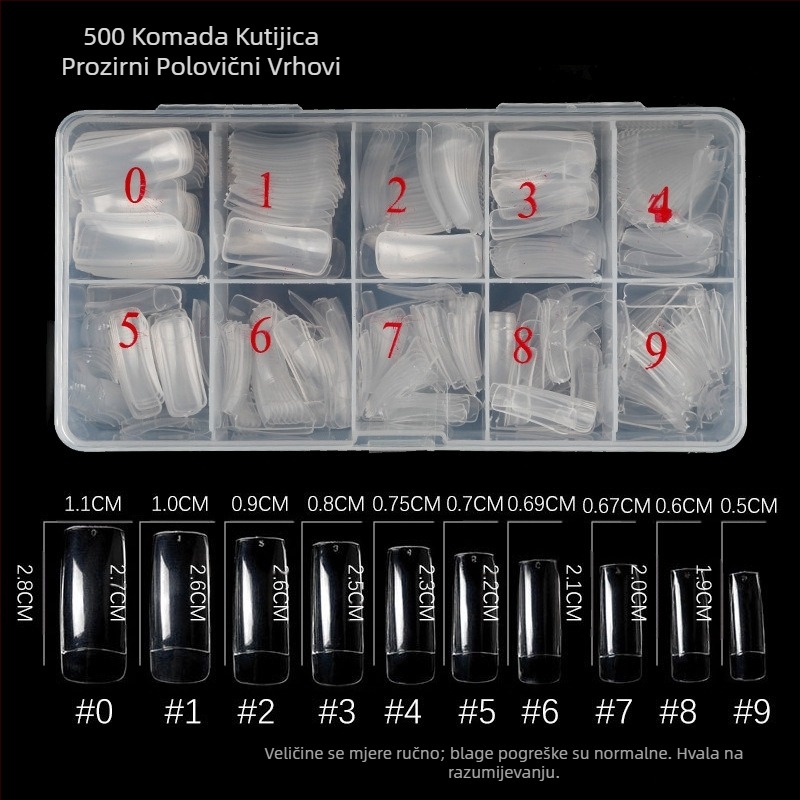 Manikura 500 komada u kutiji za nokte, prozirni, puni, s pola paste, nokti, umjetni nokti, prozirni, francuski stil