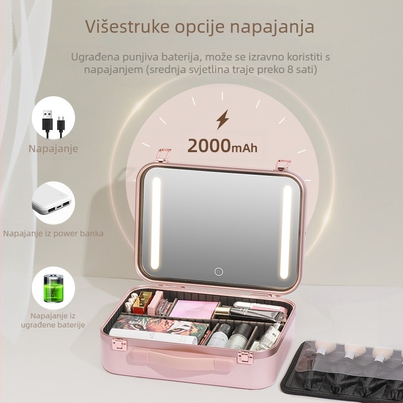 Torba za šminku s lampom i ogledalom LED lampa Profesionalna prijenosna putna kutija za pohranu kozmetike velikog kapaciteta Vizažistica