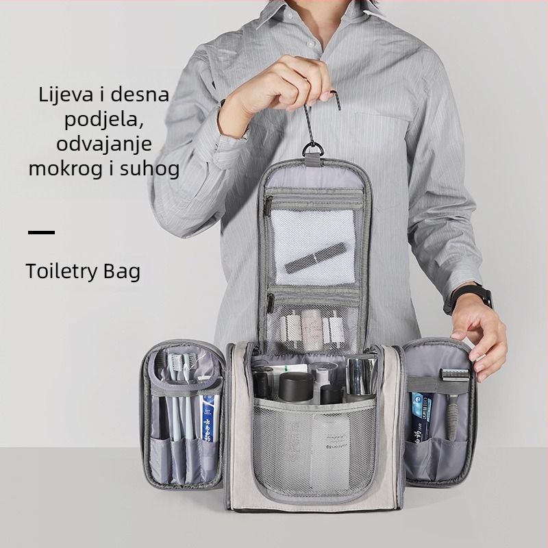 Velika torba za toaletne potrepštine i šminku od umjetne kože, vodootporna višeslojna torba za pohranu za muškarce, putna, s kukom, veleprodaja, vodootporna i zatvorena