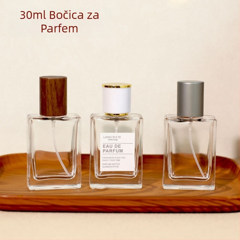 Bočica za doziranje parfema 30ml elegantna prijenosna kozmetička staklena bočica s drvenim čepom, presa za raspršivanje, prozirna bočica parfema, prazna bočica