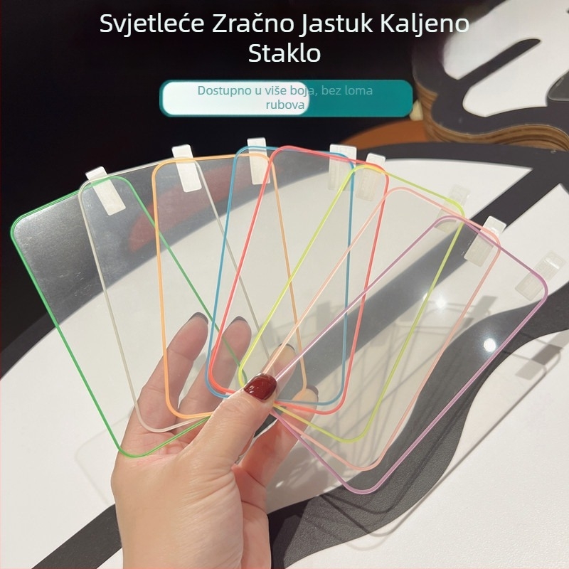 Svjetleća kaljena folija za Apple 17 Promax iPhone 16 Airbag Edge 15 u boji, fluorescentna zaštitna folija za iPhone 14 cijeli ekran 13