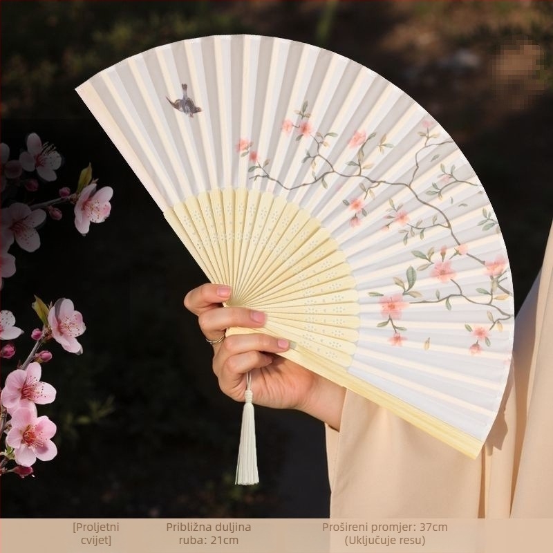 Sklopivi ventilator u kineskom stilu za ljeto, sklopivi ventilator za ples za djecu, prijenosni bambusov ventilator s fotografijama Hanfu Cheongsam u drevnom stilu