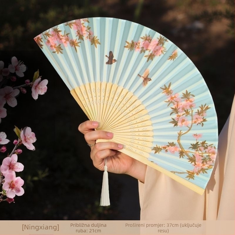 Sklopivi ventilator u kineskom stilu za ljeto, sklopivi ventilator za ples za djecu, prijenosni bambusov ventilator s fotografijama Hanfu Cheongsam u drevnom stilu