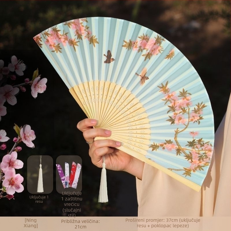 Sklopivi ventilator u kineskom stilu za ljeto, sklopivi ventilator za ples za djecu, prijenosni bambusov ventilator s fotografijama Hanfu Cheongsam u drevnom stilu