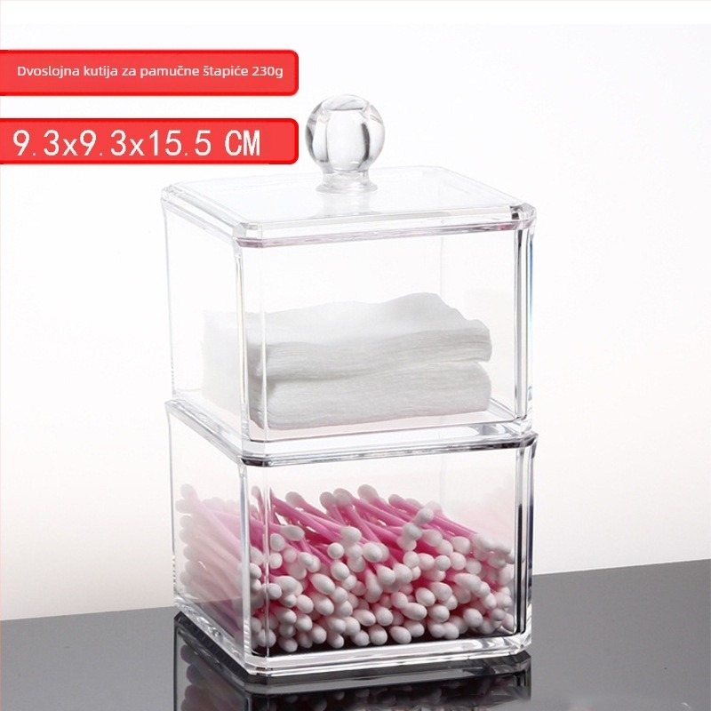 Kreativna prozirna kutija za pohranu pamučnih štapića Kristalna akrilna kutija za šminku otporna na prašinu Kutija za organizaciju kozmetike
