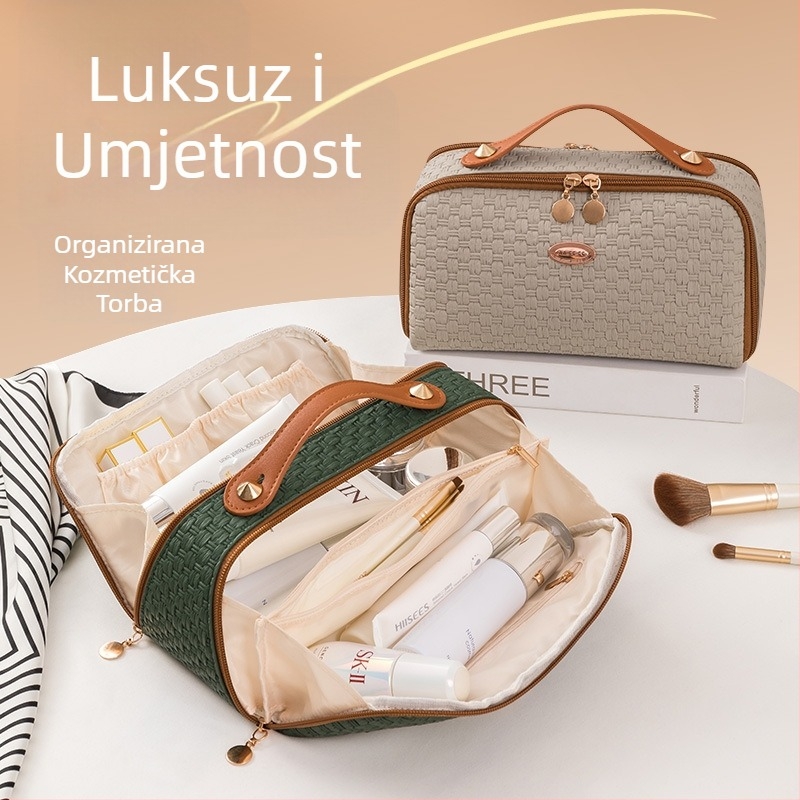 Prekogranična kozmetička torba, luksuzna putna torba za pranje velikog kapaciteta, ženska torba, kozmetička torba s dvostrukim otvaranjem i velikim otvorom za pohranu