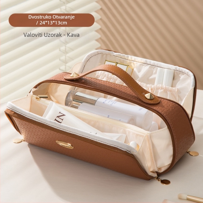Prekogranična kozmetička torba, luksuzna putna torba za pranje velikog kapaciteta, ženska torba, kozmetička torba s dvostrukim otvaranjem i velikim otvorom za pohranu