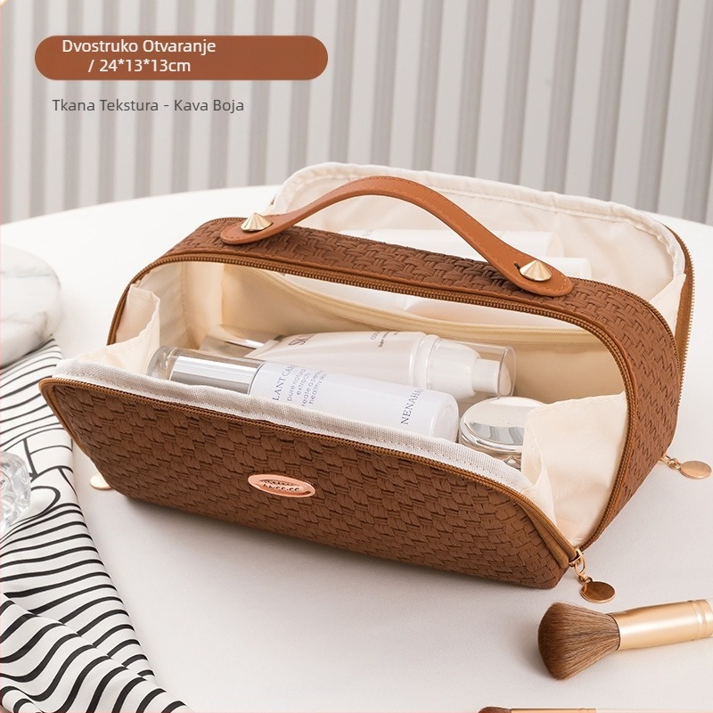 Prekogranična kozmetička torba, luksuzna putna torba za pranje velikog kapaciteta, ženska torba, kozmetička torba s dvostrukim otvaranjem i velikim otvorom za pohranu