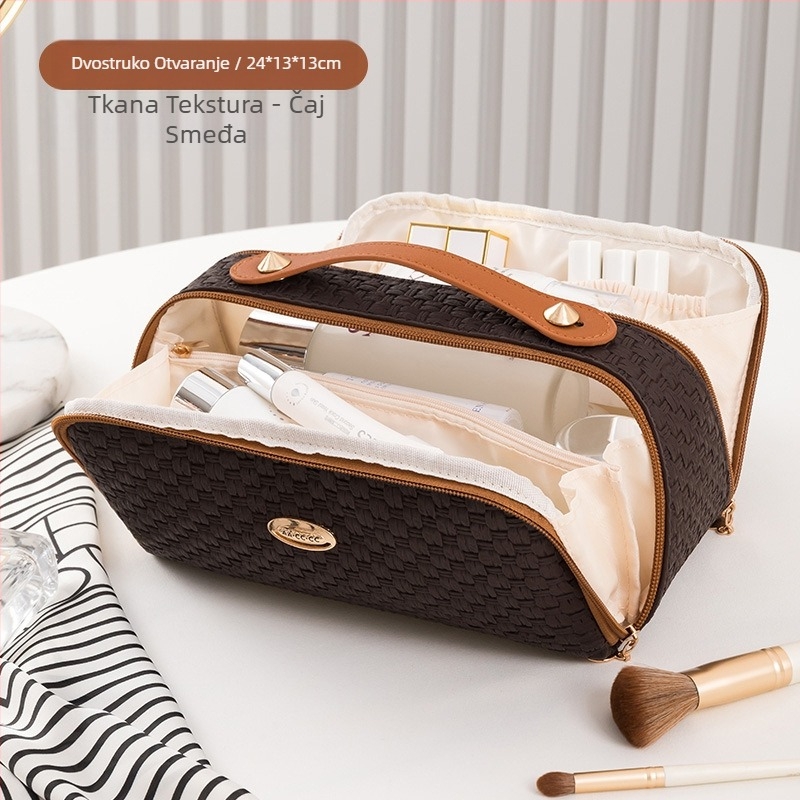 Prekogranična kozmetička torba, luksuzna putna torba za pranje velikog kapaciteta, ženska torba, kozmetička torba s dvostrukim otvaranjem i velikim otvorom za pohranu