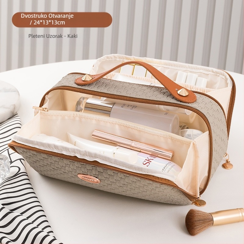 Prekogranična kozmetička torba, luksuzna putna torba za pranje velikog kapaciteta, ženska torba, kozmetička torba s dvostrukim otvaranjem i velikim otvorom za pohranu