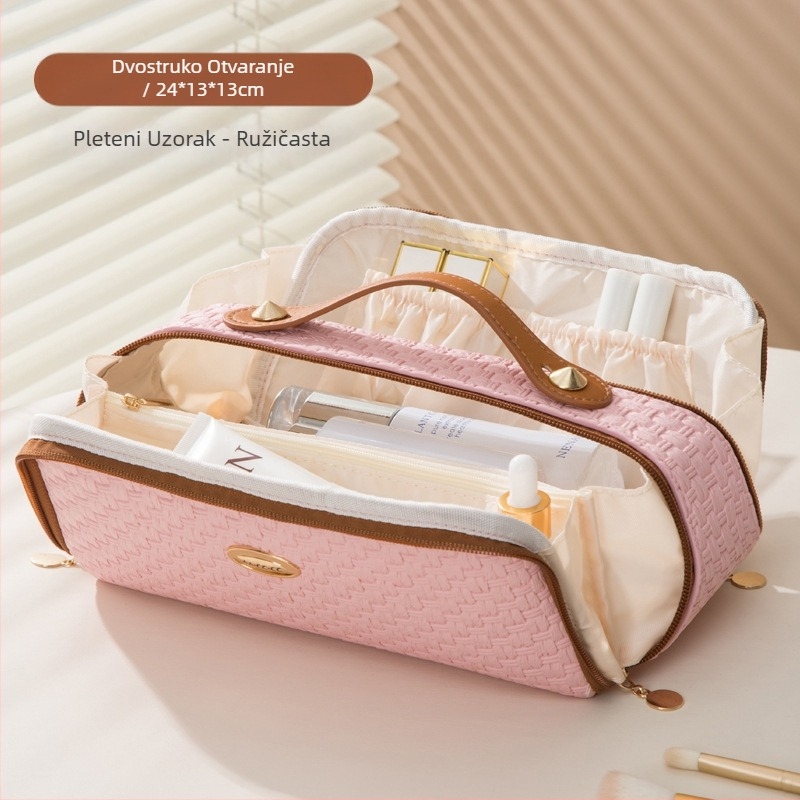 Prekogranična kozmetička torba, luksuzna putna torba za pranje velikog kapaciteta, ženska torba, kozmetička torba s dvostrukim otvaranjem i velikim otvorom za pohranu