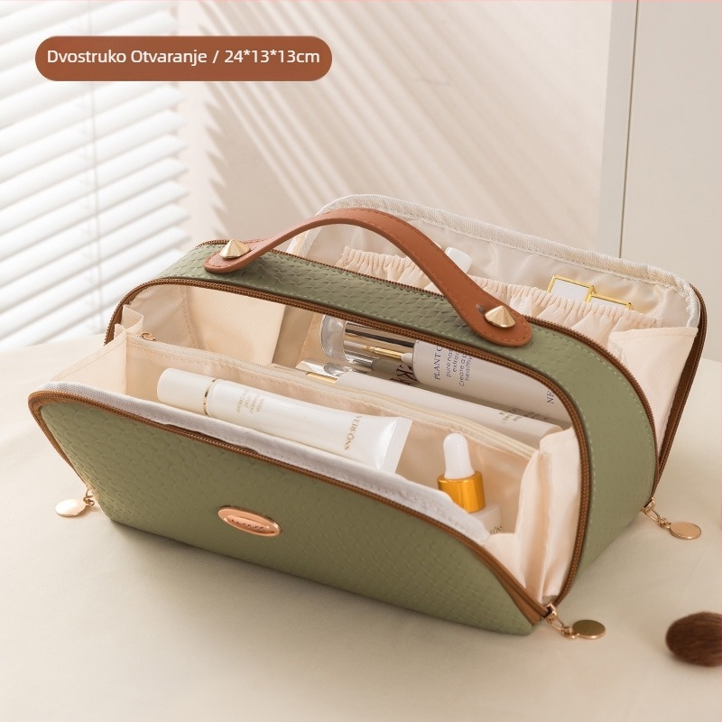 Prekogranična kozmetička torba, luksuzna putna torba za pranje velikog kapaciteta, ženska torba, kozmetička torba s dvostrukim otvaranjem i velikim otvorom za pohranu