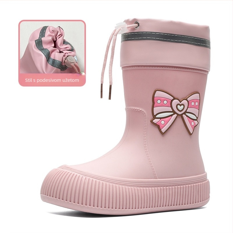 Prekrasne slatke čizme za kišu s mašnom, ženske moderne vanjske cipele, vodootporne cipele srednje duljine, lijepe čizme za kišu, neklizajuće gumene cipele