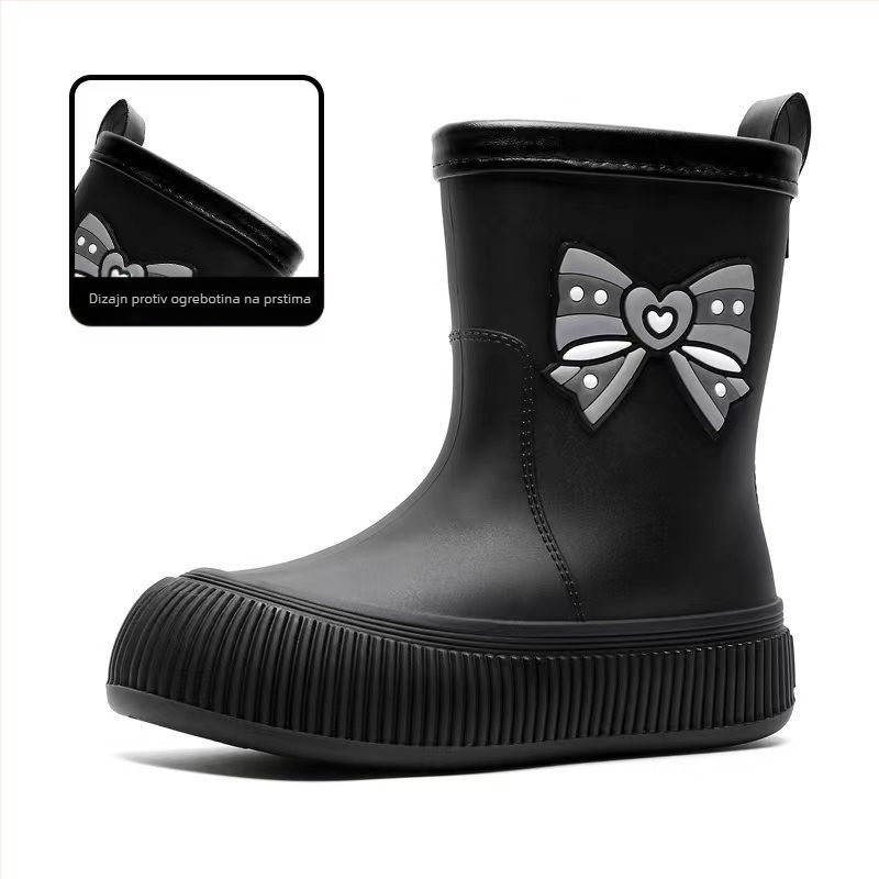 Prekrasne slatke čizme za kišu s mašnom, ženske moderne vanjske cipele, vodootporne cipele srednje duljine, lijepe čizme za kišu, neklizajuće gumene cipele