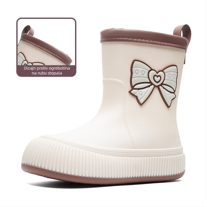 Prekrasne slatke čizme za kišu s mašnom, ženske moderne vanjske cipele, vodootporne cipele srednje duljine, lijepe čizme za kišu, neklizajuće gumene cipele