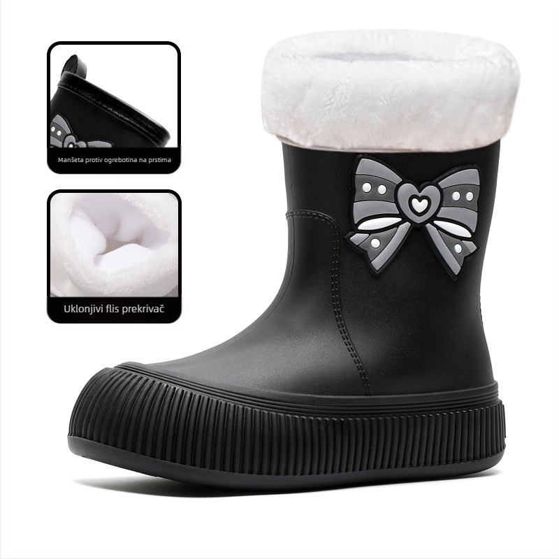 Prekrasne slatke čizme za kišu s mašnom, ženske moderne vanjske cipele, vodootporne cipele srednje duljine, lijepe čizme za kišu, neklizajuće gumene cipele