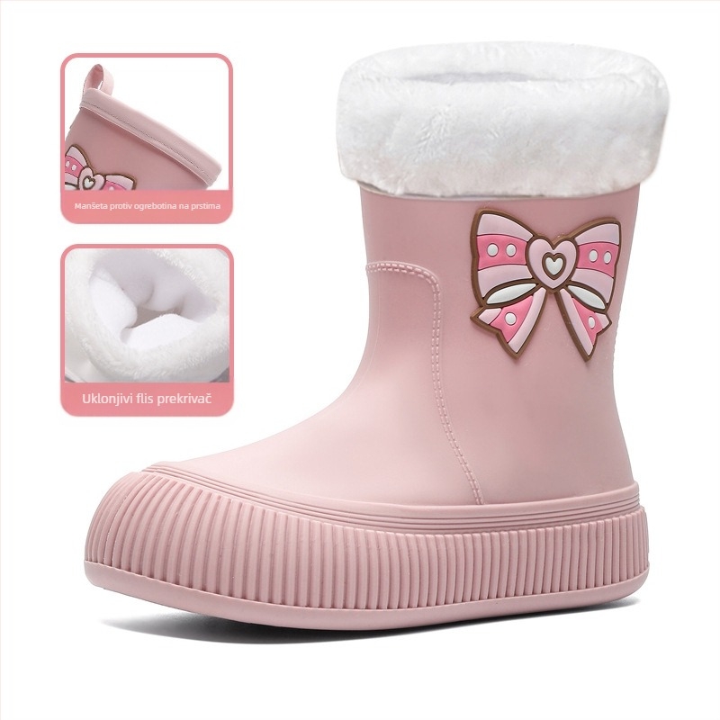 Prekrasne slatke čizme za kišu s mašnom, ženske moderne vanjske cipele, vodootporne cipele srednje duljine, lijepe čizme za kišu, neklizajuće gumene cipele