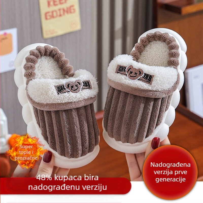 Dječje pamučne papuče za roditelje i djecu s mekim dnom, neklizajuće za dom, za odrasle, parove i bebe, s debelom flis podstavom za dječake i djevojčice