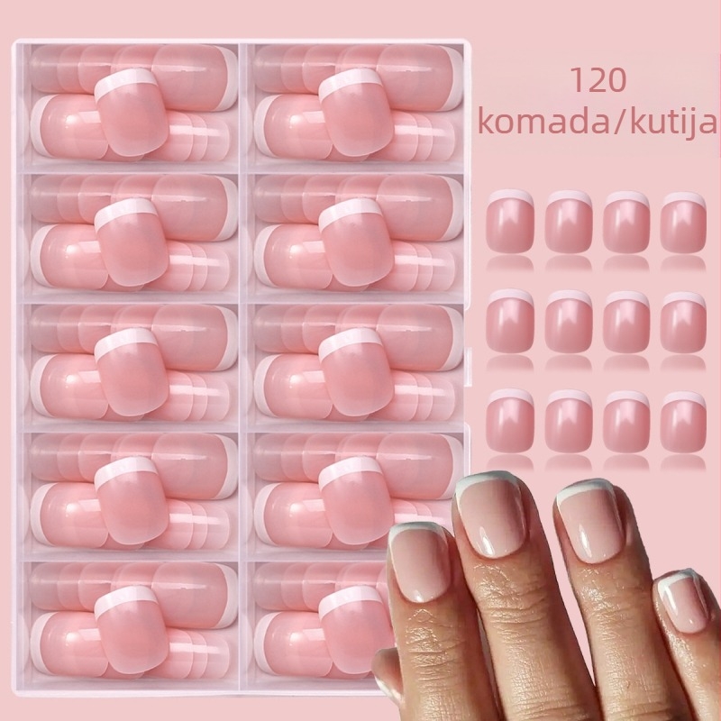 Manikura s umjetnim noktima u francuskom stilu s nošenjem oklopa, 120 komada u kutiji kratkih u boji, u francuskom stilu s nošenjem oklopa, s odvojivim umjetnim noktima