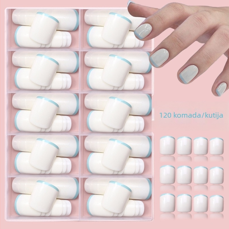 Manikura s umjetnim noktima u francuskom stilu s nošenjem oklopa, 120 komada u kutiji kratkih u boji, u francuskom stilu s nošenjem oklopa, s odvojivim umjetnim noktima