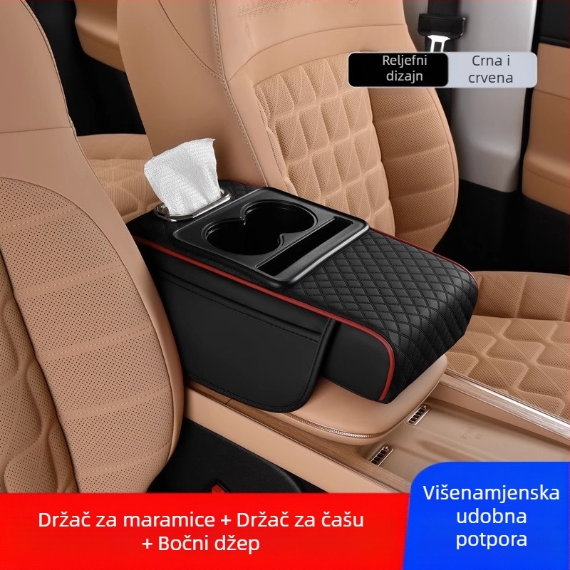 Zaštitna podloga za središnji naslonjač za ruke u automobilu, višenamjenska kutija za maramice, držač za čaše, torba za pohranu u automobilu