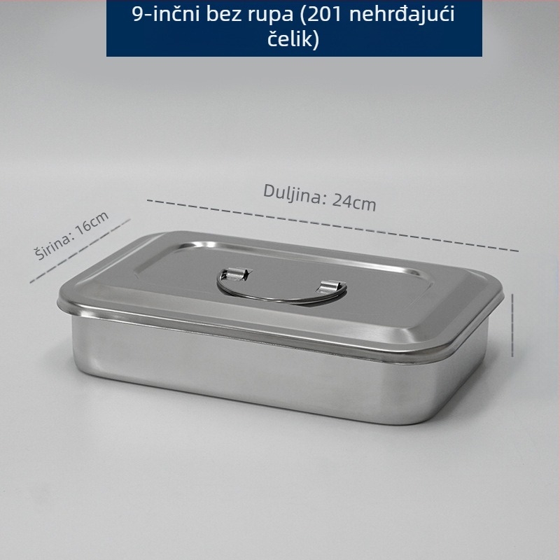 Kutija za dezinfekciju od nehrđajućeg čelika 304 s zadebljanim poklopcem i rupama, zavoj za vatu, kirurška dezinfekcijska ploča, kvadratna ploča za kirurške instrumente